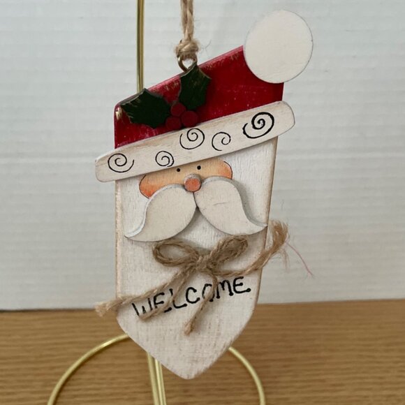 Wooden Santa Claus Christmas Ornaments Set Of 3 Crazy Mountain Rustic Country - Picture 3 of 7